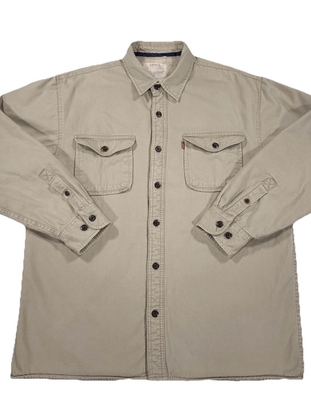 Levis Mens XL Sherpa Lined Canvas Trucker Jacket Khaki Brown Work Coat 3LMLW053